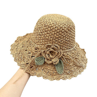 Hand-woven Summer Hat Straw Hat Female Sunshade Flower Foldable Sun Protection Sun Hat Limorista