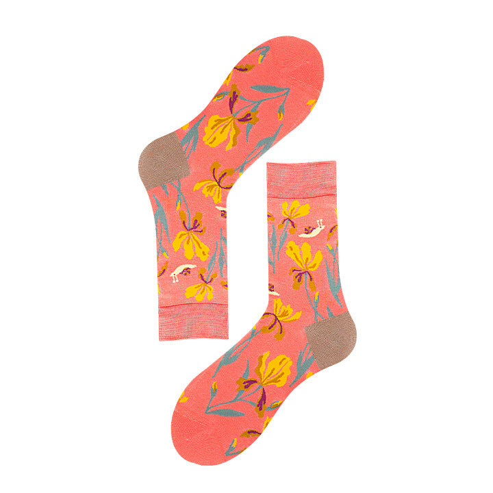 Avocado Chips Egg Fun Patchwork Color Medium Tube Cotton Socks Female Limorista