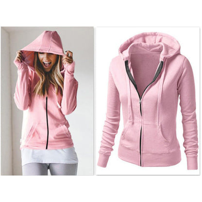 Solid Color Long-sleeved Hooded Women&