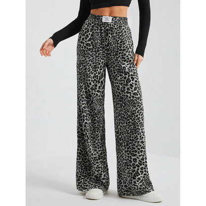Leopard Print Floral Print Casual Jumpsuit Wide Leg Loose Limorista