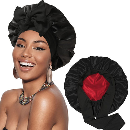 Double-layer Satin Ribbon Round Cap Bow Artificial Silk Beauty Hair Care Wide-brimmed Hat Limorista